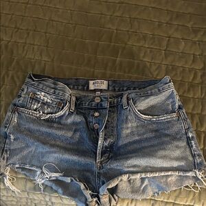 Agolde Blue High-Waisted Denim Shorts